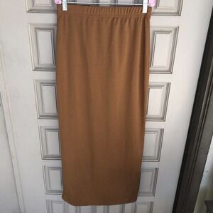Shein Pencil MIDI Skirt SzM Silky Golden Brown Back Slit Pre-Owned